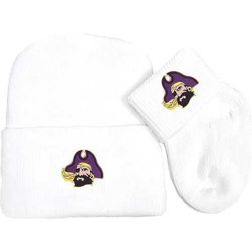 East Carolina ECU Pirates Newborn Baby Knit Cap and Socks Set