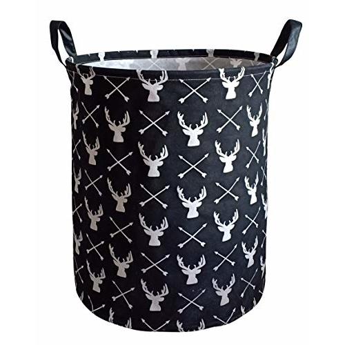 KUNRO Round Laundry Gift Basket Storage Hamper, Clothes Storage Organizer Bins, Shelf Basket with Handles for Room Decor (Deer)