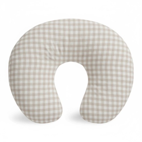 Beige Ghingham Cotton Nursing Pillow Cover - Fitted Nursing Cover - Zipper Cotton Cover - Standard Nursing Cover Cotton Neutral