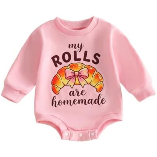 Thanksgiving Baby Girl Outfit ''My Rolls are Homemade'' Letter Print Romper Crewneck Sweatshirt Fall Clothes