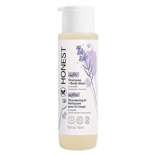 The Honest Company 2-in-1 Cleansing Shampoo Body Wash Gentle for Baby, Naturally Derived, Tear-free, Hypoallergenic, Lavender Calm, 18 fl oz