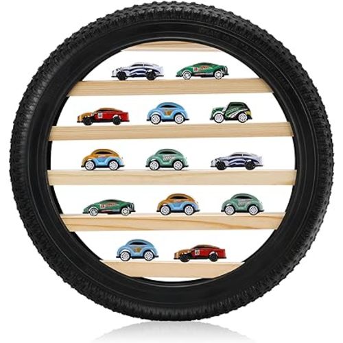 Tire Toy Box Wall Car Display Shelf Model Car Display Case Stand for 1/64 Collectibles Cars,Collectibles,Toy Figurines(Diameter 16 Inches)