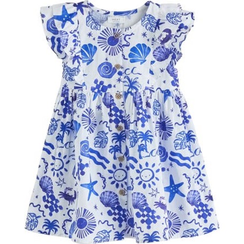 Kids' Seaside Print Ruffle Button Front Cotton Dress, 12-18M