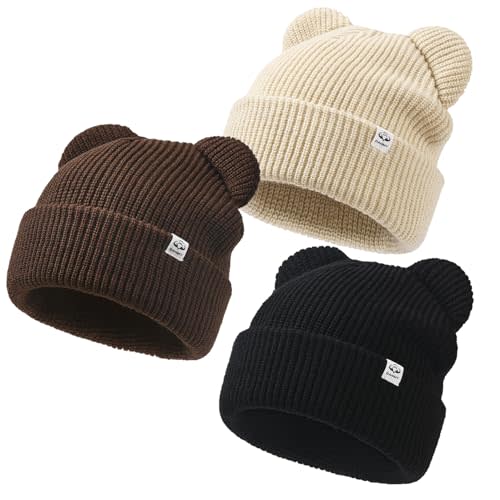DANMY Baby Beanie Winter Knit Hat with Bear Ear for Infant Toddler Boys Girls Children Soft Knitted Hat Skull Cap