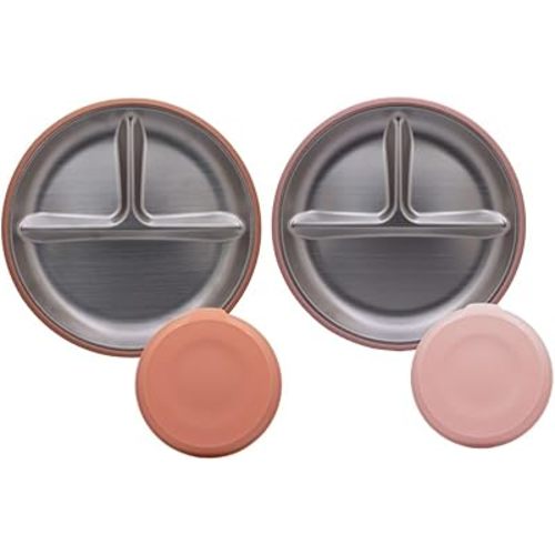 Stainless Steel Suction Plates for Babies & Toddlers – 2 Pack Divided Baby Plates with Strong Suction Base – Unbreakable Non-Toxic Baby Led Weaning Feeding Set – BPA Free, Dishwasher Safe