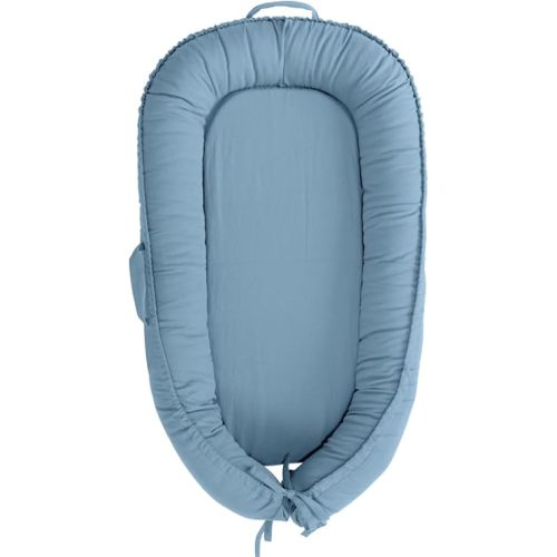 Infant Lounger, Baby Lounger Cover for Baby Girls & Boys, Portable Baby Support Cushion, Newborn Essentials for Baby 0-12 Months, 100% Cotton Breathable, Travel Baby Lounger(Denim Blue)