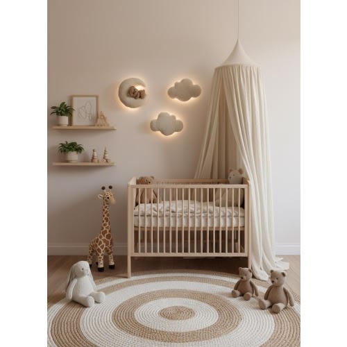 Bouclé Nursery Night Light Set: Teddy Bear, Moon, Stars - Handmade Kids Room Decor