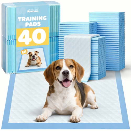 Powools Large Puppy Pads 22" x 22", 40 Count Pee Pads for Dogs with 6-Layer Leak-Proof, Quick-Dry Design