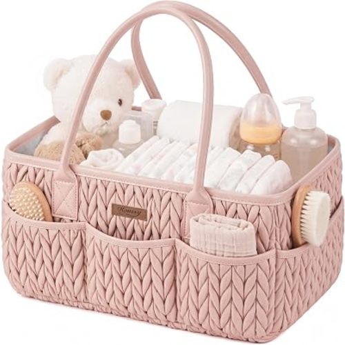 Konssy Baby Diaper Caddy Organizer, Braided Quilted Design with PU Handles