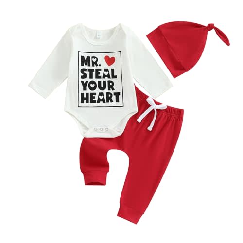 My First Valentines Day Baby Boy Outfit Long Sleeve Heart Print Romper Onesie Pants Toddler Infant Newborn Clothes
