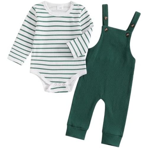 VISGOGO Newborn Baby Boy Clothes 0 3 6 12 18 Month Infant Boy Overalls Outfits Bodysuit Fall/Winter Stripe Romper Pants