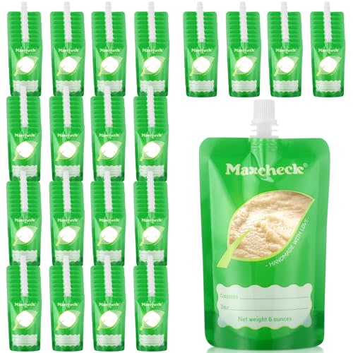 Maxcheck 200 Pack Disposable Baby Food Pouches 6oz Baby Food Storage Containers Plastic Fresh Squeezed Pouches for Kids Toddler Freezer Safe Pouch Holder for Applesauce, Purees and Yogurts