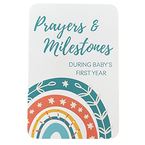 Prayer & Milestone Cards for Baby's First Year, Monthly Baby Milestone Cards, Unique First Time Mom Gift, Religious Baby Shower Gifts, Gender Neutral Rainbow Baby Gifts (Rainbow)