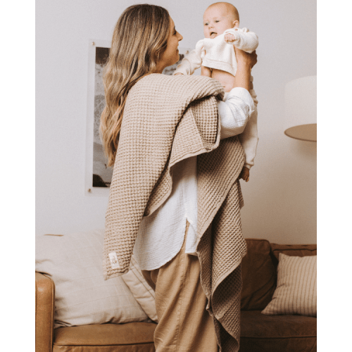 Little Fishies Waffle Blanket – Sage – Sand Cloud