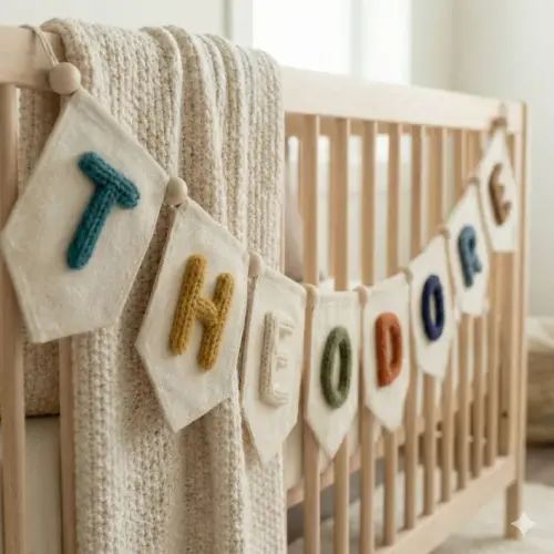 Personalized Yarn Letter Canvas Banner, Name Bunting Banner, Nursery decor