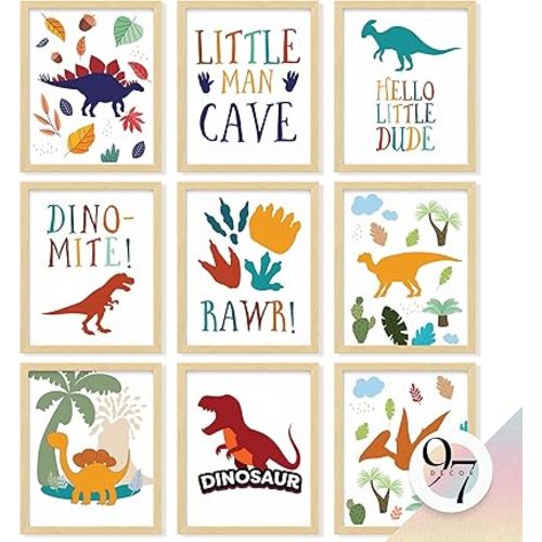 97 Decor Dinosaur Room Decor For Boys Toddlers - Dinosaur Wall Decor For Bedroom, Dinosaurs Wall Art Prints, Kids Posters Nursery Art, Dino Pictures Toddler Room Decor For Boys Playroom (Unframed)