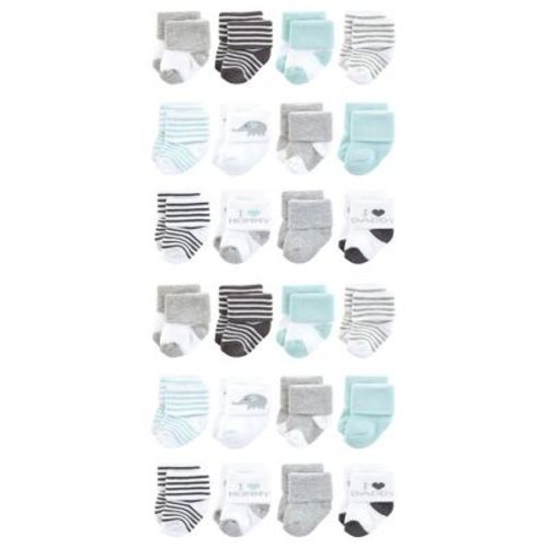 Hudson Baby Cotton Rich Baby Terry Socks 24-Pack, Mom and Dad Gray Mint, 0-6 Months