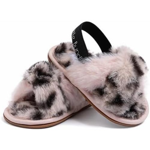 Macouba Little Bundles Baby Slippers 0-6, 6-12, 12-18 Months | Leopard print slippers - Fuzzy slippers for baby booties | Cozy, House Slippers for baby