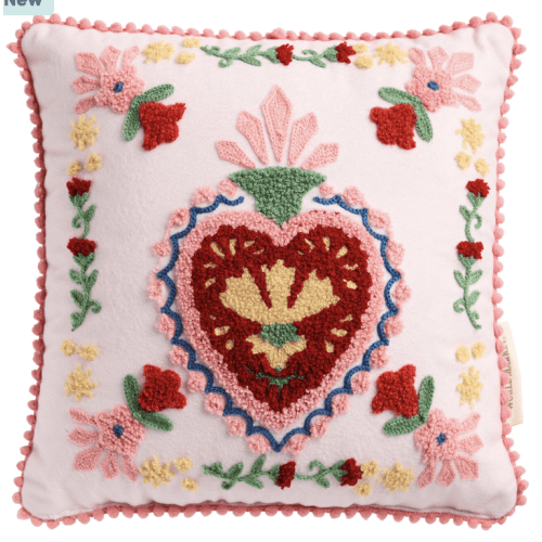 Small Light Pink Velvet Milagro Heart Embroidered Throw Pillow - World Market