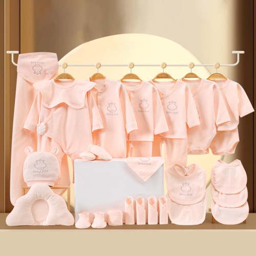 Newborn Baby Girls Boys Clothes Essentials Set (28 Pcs) Soft Cotton Infant Layette Bundle Outfits Pink 0-3 Month