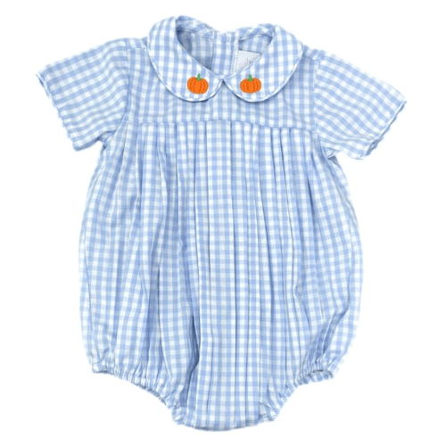 Finn Blue Gingham Bubble - Pumpkins on Collar