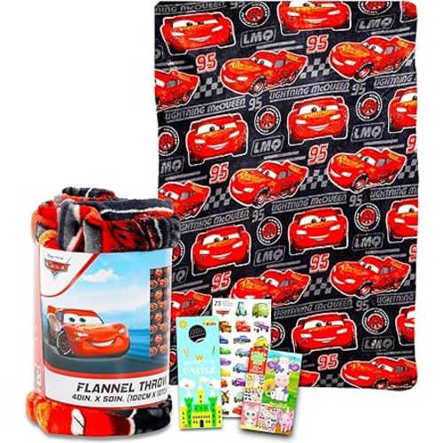 Disney Cars Fleece Blanket Set - Bundle with Cozy Soft Lightning McQueen Blanket, Stickers, More for Kids, Adults, Children | Fleece Blanket 40x50