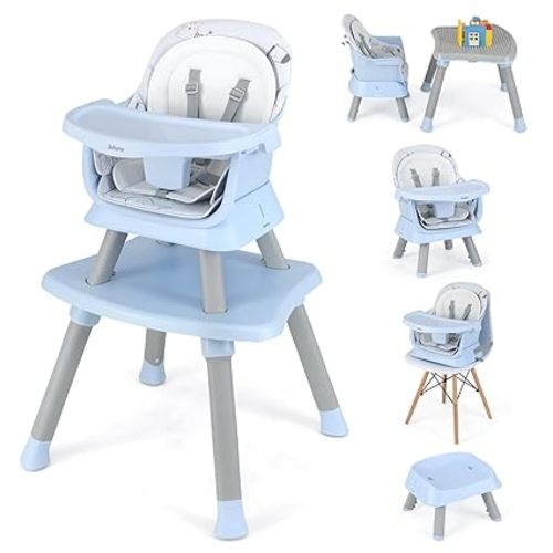 INFANS 8 in 1 Baby High Chair, Convertible Highchair for Babies and Toddlers, Infant Dining Booster Seat, Building Block Table, Kids Stool Table Chair Set with Removable Tray