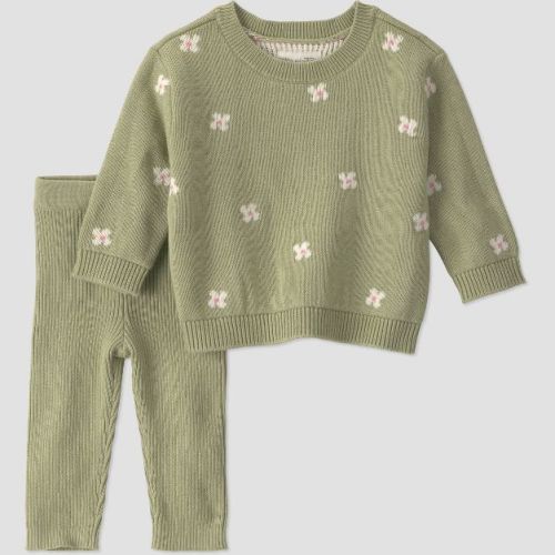 Little Planet By Carter's Baby Girls' 2pc floral sweater and pants Set - Green 6M