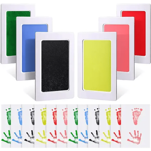 Outus 18 Pieces Baby Inkless Handprint and Footprint Kit 6 Safe Hand and Foot Ink Pad Clean Touch Dog Paw Print Stamp Kit and 12 Card for Newborn Registry Family Keepsake Baby Gift (Medium)