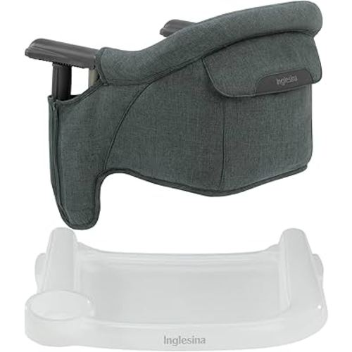 Inglesina Fast Table Chair - Charcoal Gray Melange + Fast Dining Tray - Portable Baby High Chair - for Babies & Toddlers up to 37 lbs - Fits Tables 0.8'' to 3.5'' Thick - Compact - Travel Bag Included