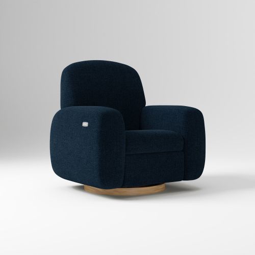 Elora Swivel Glider Recliner, Power, Performance Distressed Velvet Ink Blue Blonde