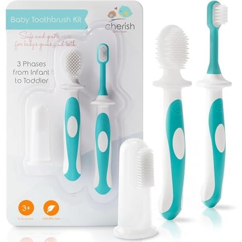 Cherish Baby Care Baby Toothbrush Set 0-2 Years - Soft Silicone (Teal)