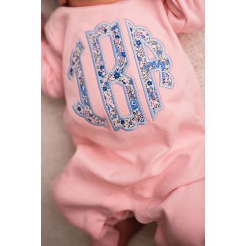 Baby girl coming home outfit, hospital outfit, monogrammed, personalized, sk creations, pink ruffle