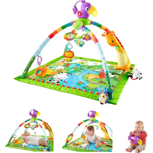 Fisher-Price Baby Playmat Rainforest Music & Lights Deluxe Gym with 10+ Activities & Toys for Developmental Play for Newborns Ages 0+ Months
