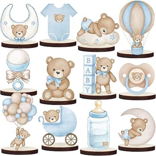 Bear Wood Centerpieces for We Can Bearly Wait Baby Shower Decorations Blue Bear Baby Shower for Boys Birthday Party Supplies
