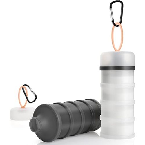 Accmor 2 Pcs Protein Powder Container to Go with Funnels Stand, 4 Compartments Stackable Protein Powder Dispenser for Workout, Fitness, Travel