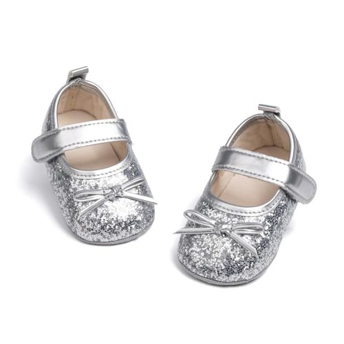 Meckior Infant Baby Girls Soft Sole Bowknot Princess Wedding Dress Mary Jane Flats Prewalker Newborn Light Baby Sneaker Shoes