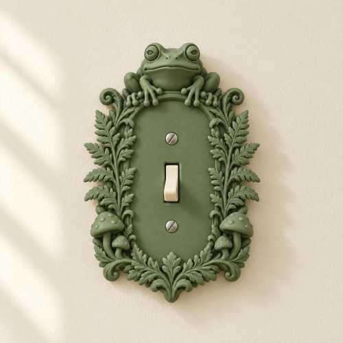 Frog Light Switch Cover, Mushroom and Fern Cottagecore Wall Plate, Toggle Rocker or Duplex