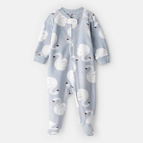 Baby Girl Carter's Swan Print Fleece Long-Sleeve Loose Fit Sleep & Play Pajamas