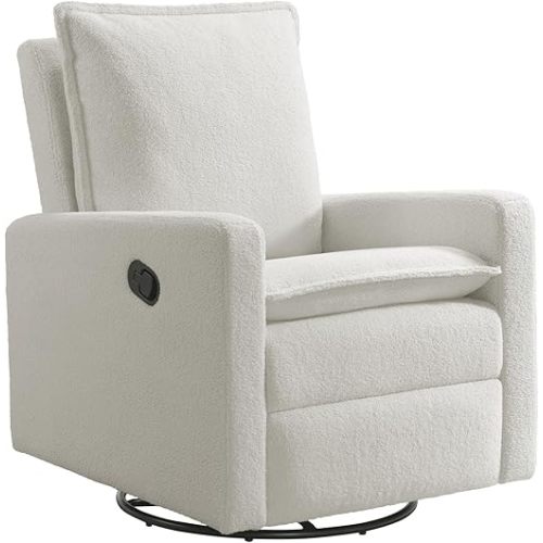 Oxford Baby Uptown Upholstered Glider Recliner Rocking Chair 360° Swivel for Nursery and Living Room - Boucle White