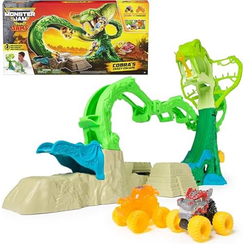 Monster Jam Mini Jams, Cobra’s Crazy Escape 28” Motorized Playset, 2 Exclusive Die-Cast ThunderROARus and JCB Digatron Monster Trucks, Kids Toys for Boy and Girls Ages 3 and up
