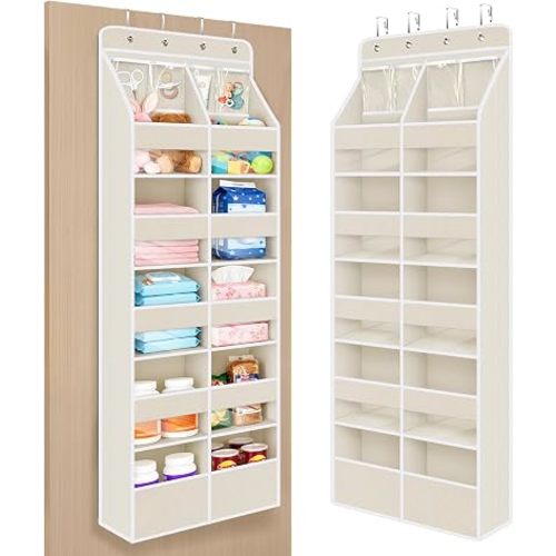 Univivi Upgraded Over Door Organizer for Baby Stuff, Beige Pattern, 6-Shelf
