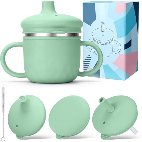 BUSOHA 3 IN 1 Stainless Steel Toddler Sippy Cup - 8oz Baby Sippy Cup