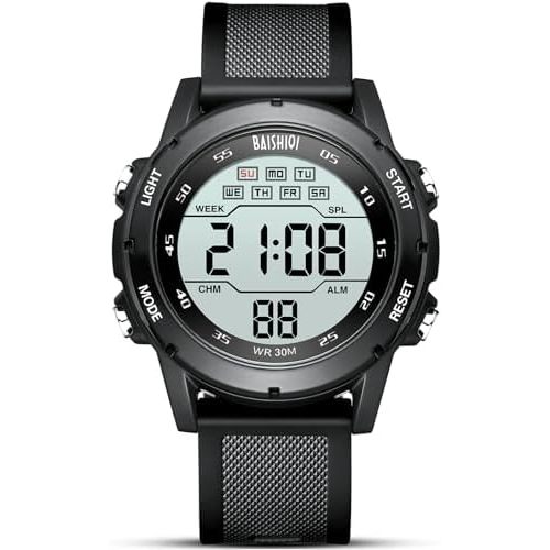 Mens Watches Digital Watches for Men Casual Sports Military Waterproof Wrist Watches Stopwatch Silicone Band with LED Backlight/Alarm/Timer/Date