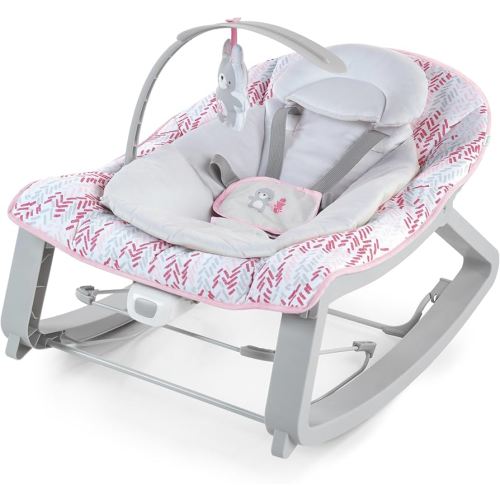 Ingenuity Keep Cozy 3-in-1 Grow with Me Vibrating Baby Bouncer Seat & Infant to Toddler Rocker, Vibrations & Toy Bar, 0-30 Months Up to 40 lbs (Pink Lily)