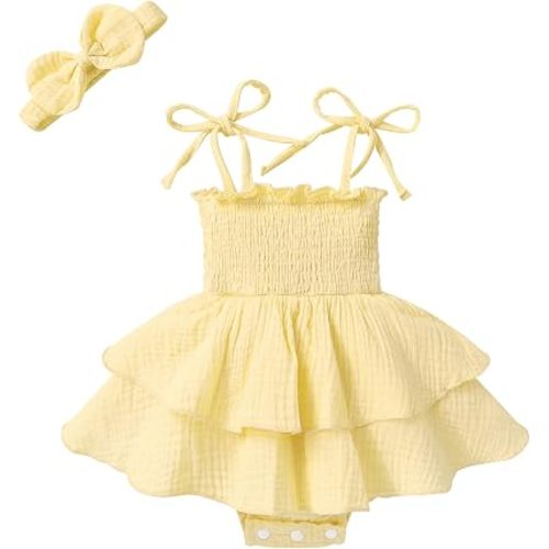 YOUNGER TREE Baby Girl Clothes Infant Summer Romper Dress Sleeveless Bodysuit Jumpsuit with Headband Toddler Outfits