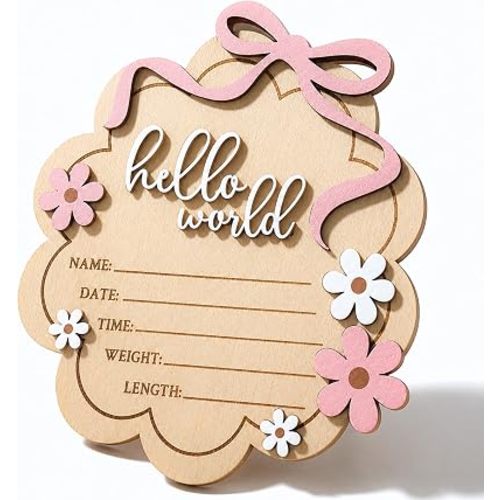 Baby Announcement Sign, Hello World Newborn Sign for Hospital, She’s Here Baby Sign, Double-Sided Design (HW8)