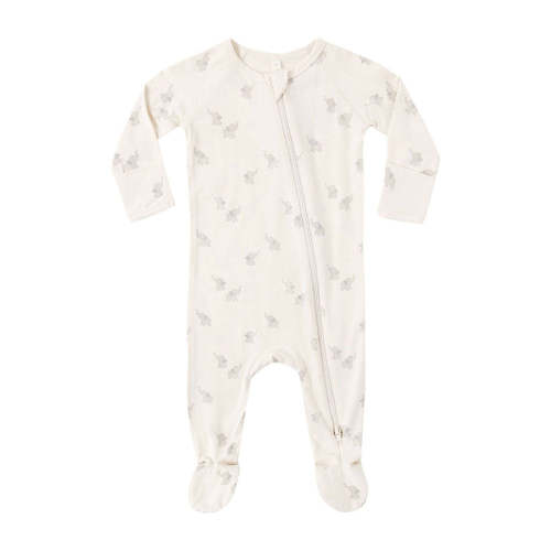 Quincy Mae Elephants Bamboo Zip Footie