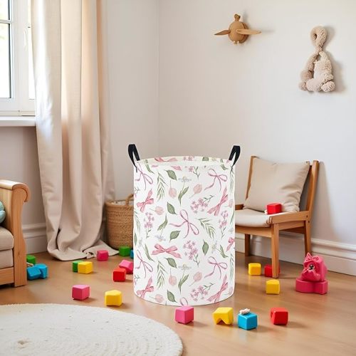 HIYAGON Baby Laundry Hamper Basket Baby Hamper for Nursery Boy and Girl Cute Kids Toys Storage Bin Organizer Boho Room Decor(Flower Bowknot)
