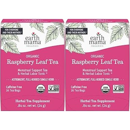 Earth Mama Organic Raspberry Leaf Tea Bags | Labor Tonic & Menstrual Support Herbal Tea, Red Raspberry Leaf Tea for Pregnancy & Postpartum Care Recovery, Caffeine Free Tea, Non GMO, (16-Teabags, 2-Pk)